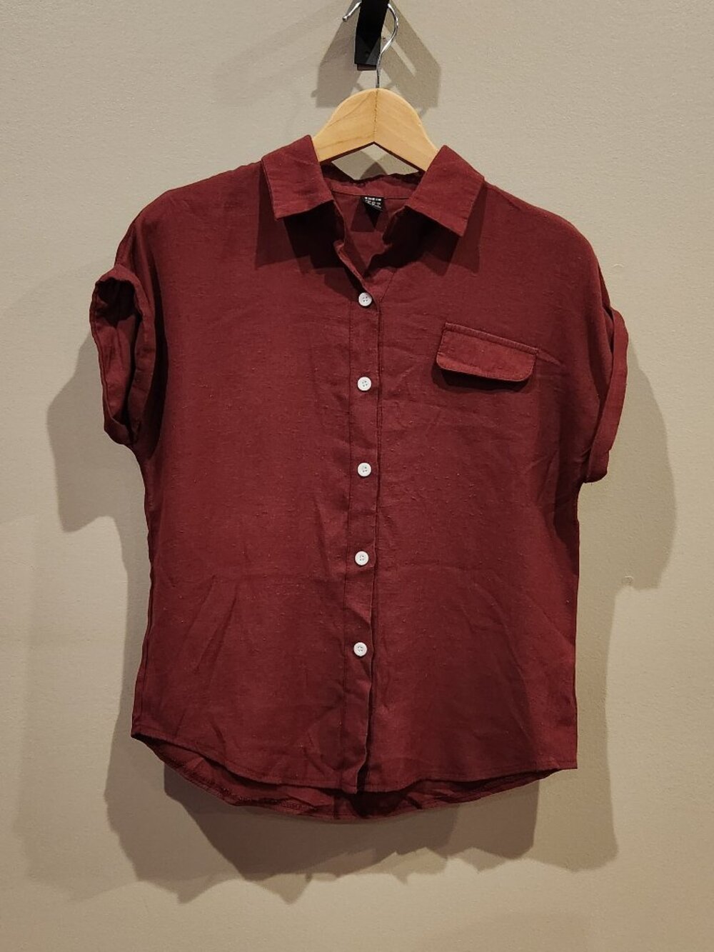 SHEIN Burgundy Button Front Collared Blouse Small